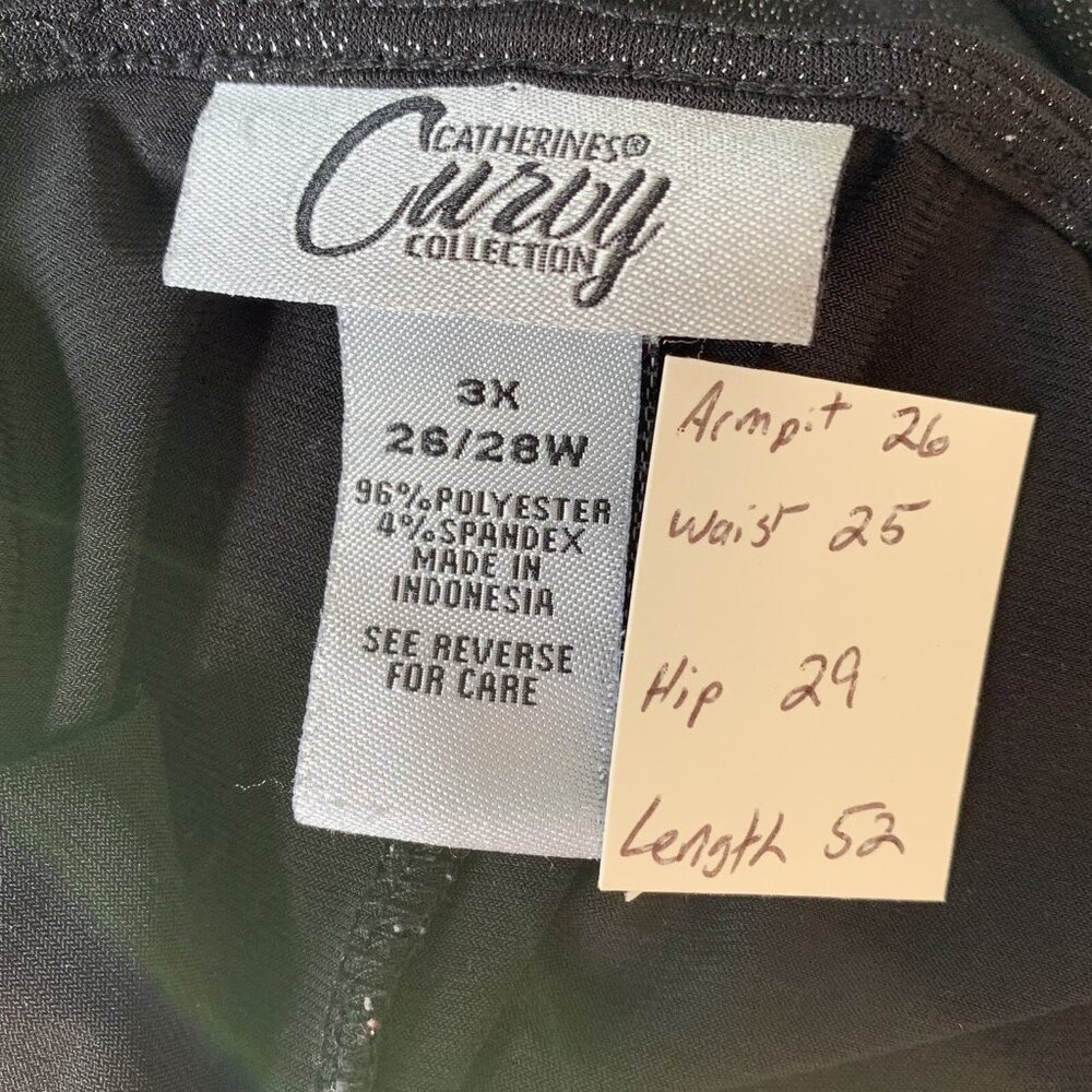 Catherines Asymmetrical Black Metallic Dress Size 3X Holiday 3/4 Sleeve Cocktail - Picture 2 of 9
